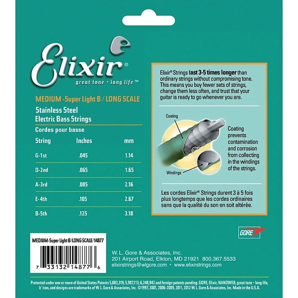 Струны для бас-гитары Elixir 14877 45-125 5-String
