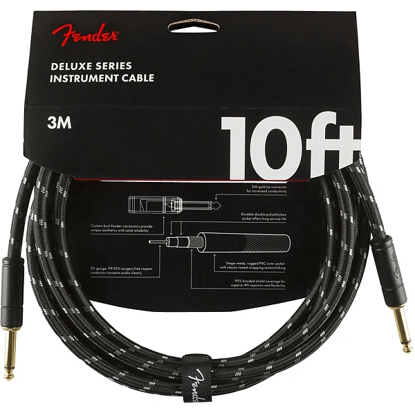 Инструментальный кабель Fender Deluxe 10" Instrument Cable Black Tweed