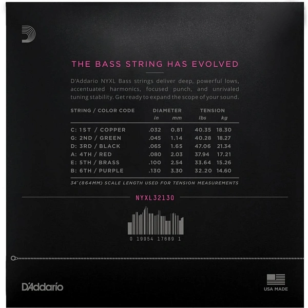 Струны для бас-гитары D'Addario NYXL32130 32-130