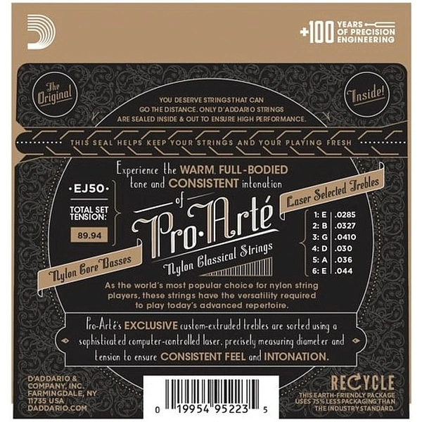 Струны для классической гитары D'Addario EJ50 Black nylon, Hard Tension