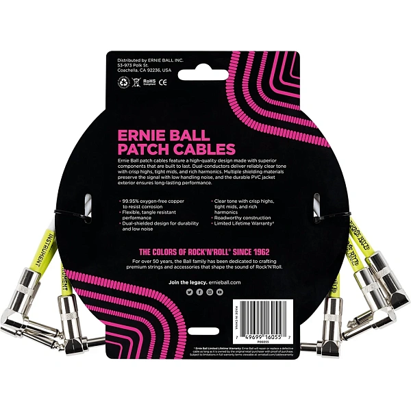 Набор из трех патч-кабелей Ernie Ball P06055 White