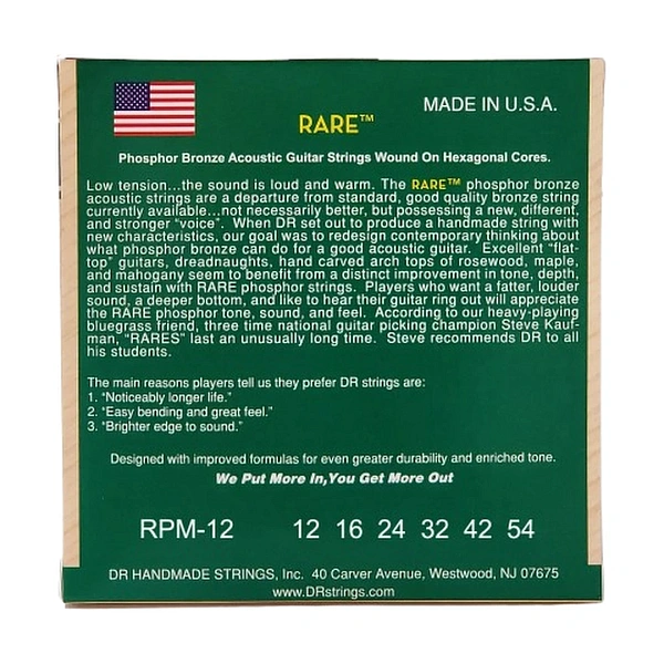 Струны для акустической гитары DR Rare RPM-12 12-54