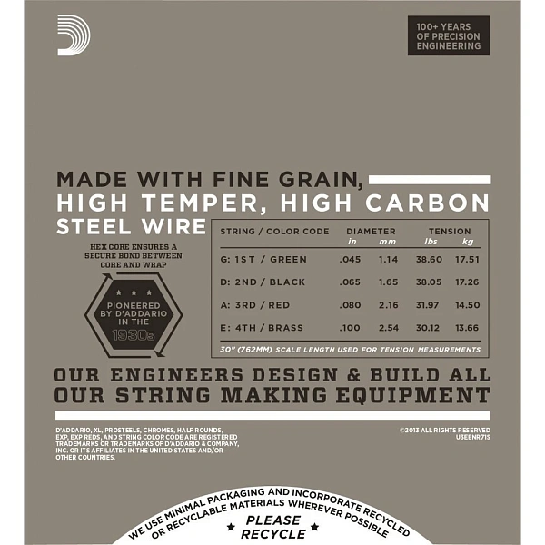 Струны для бас-гитары D'Addario ENR71S Half Rounds 45-100