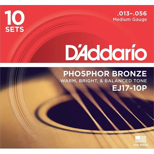 Струны для акустической гитары D'Addario EJ17-10P 13-56