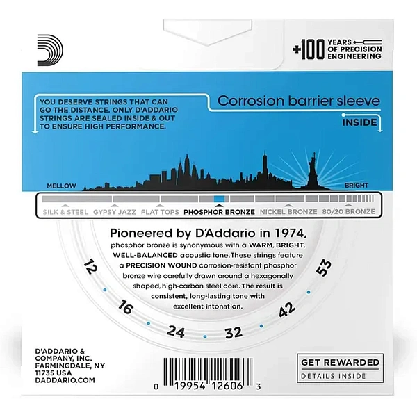 Струны для акустической гитары D’Addario EJ16-3D 12-53