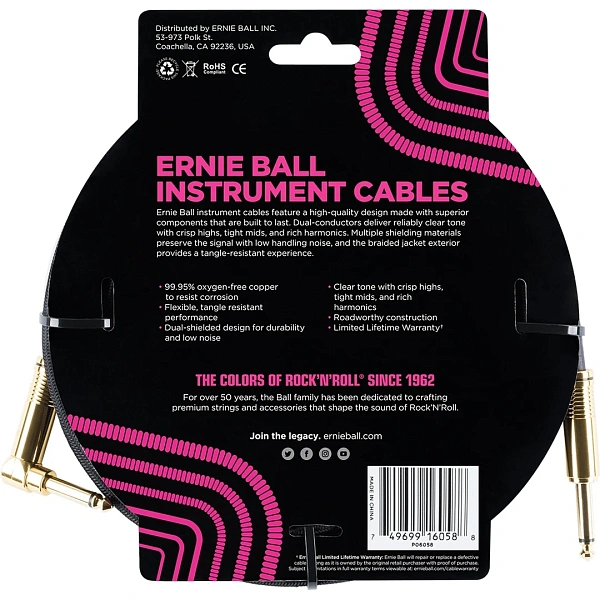 Инструментальный кабель Ernie Ball P06058 Black
