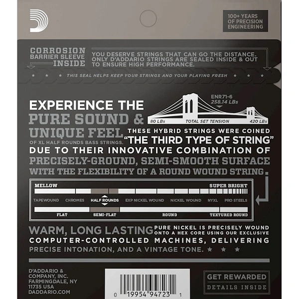 Струны для бас-гитары D'Addario ENR71-6 30-130