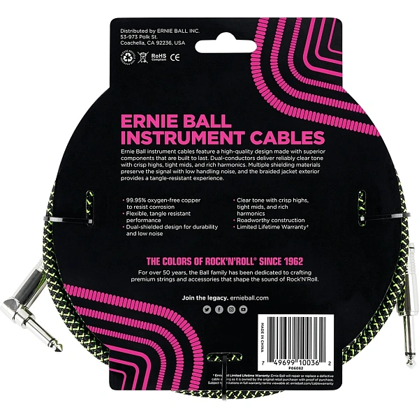 Инструментальный кабель Ernie Ball P06082 Black/Green