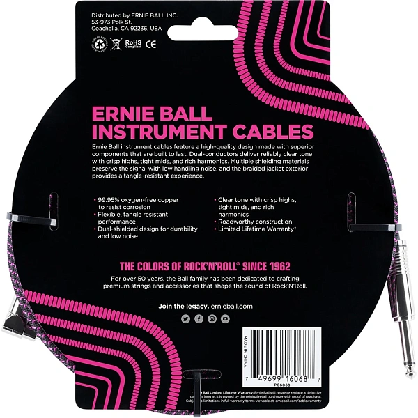 Инструментальный кабель Ernie Ball P06068 Black/Purple