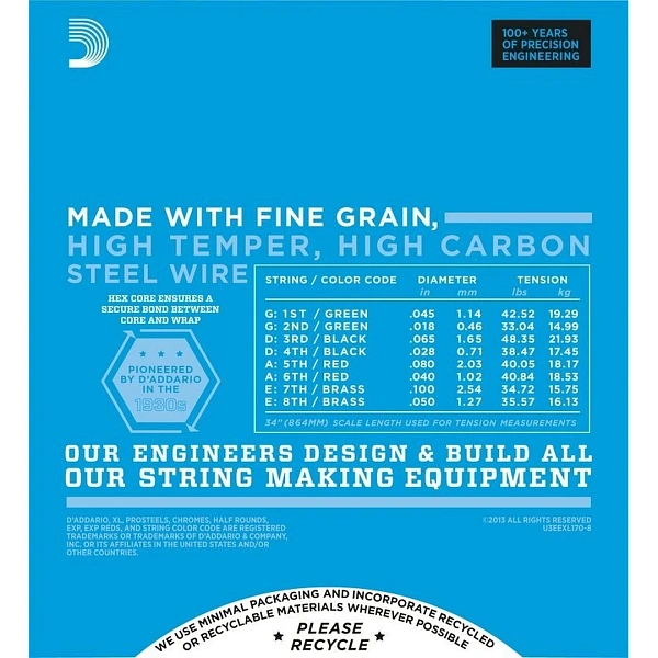 Струны для бас-гитары D’Addario EXL170-8 45-100