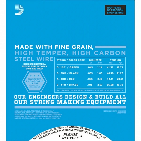 Струны для бас-гитары D’Addario EXL165TP 45-105