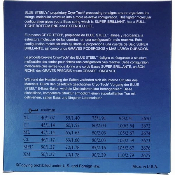 Струны для бас-гитары Dean Markley 2670A Blue Steel NPS 40-95