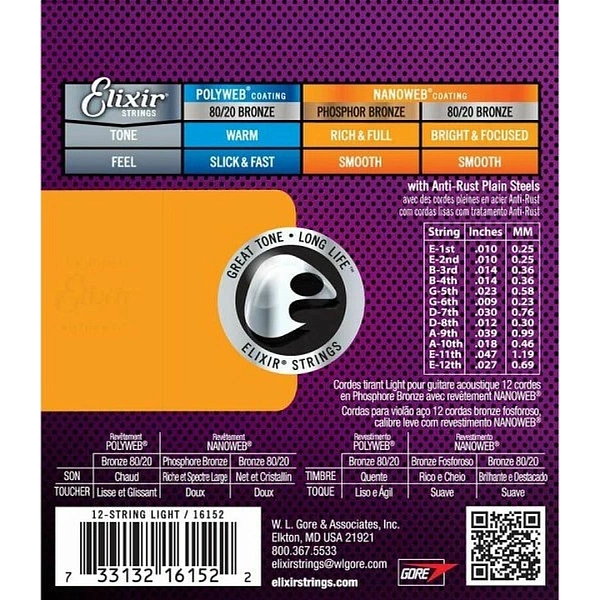 Струны для 12-ти струнной гитары Elixir 16152 10-47