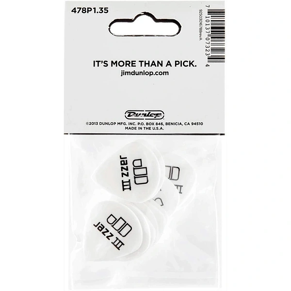 Набор медиаторов Dunlop 478P1.35 Tortex White Jazz III