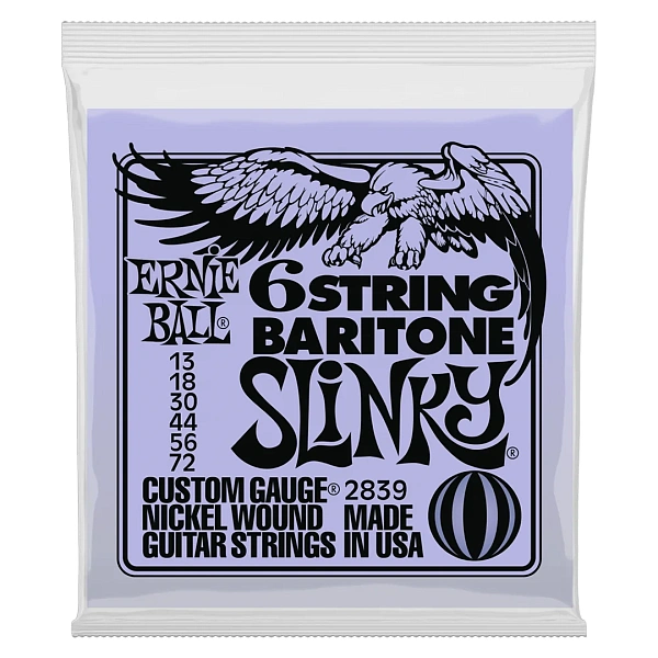 Струны для электрогитары баритон Ernie Ball 2839 Nickel Bass Baritone SS Slinky 6 13-72