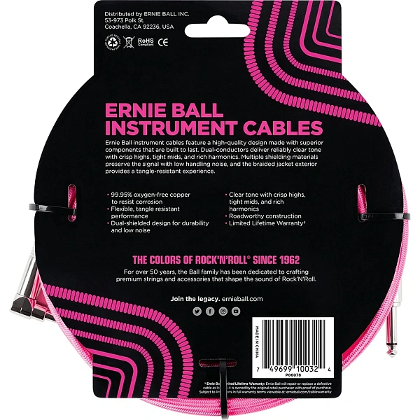 Инструментальный кабель Ernie Ball P06078 Neon Pink