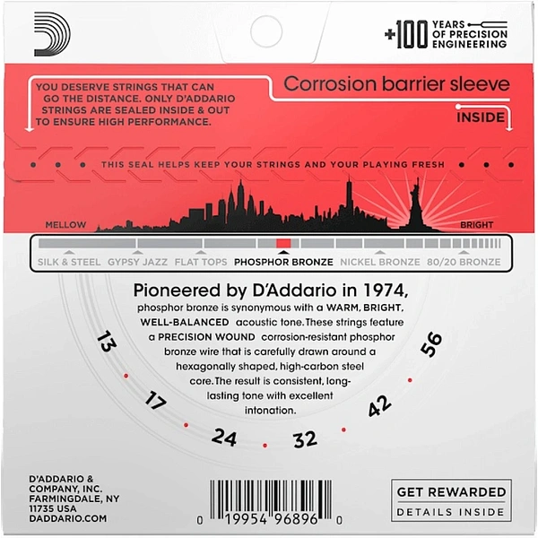 Струны для акустической гитары D'Addario EJ24 True Medium 13-56