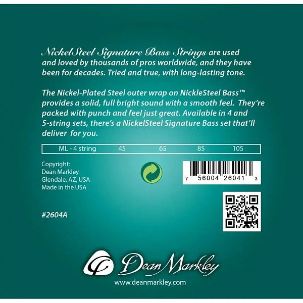 Струны для бас-гитары Dean Markley 2604A Signature Nickel Steel 45-105