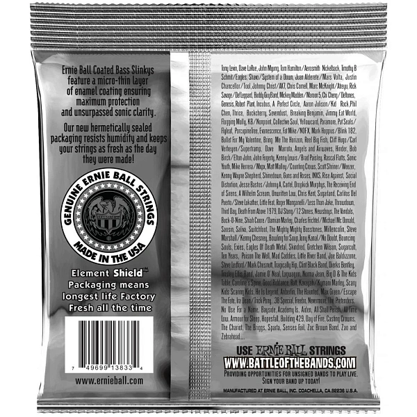Струны для бас-гитары Ernie Ball 3833 Coated Bass Hybrid Slinky 45-105