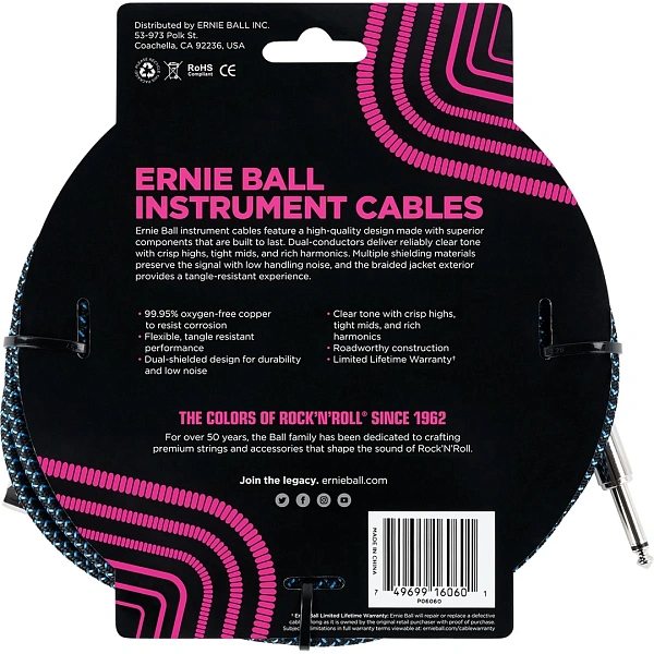 Инструментальный кабель Ernie Ball P06060 Black/Blue