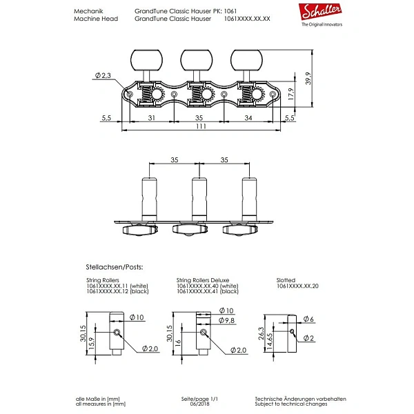Колки Schaller GrandTune Classic Hauser 10610563.60.11