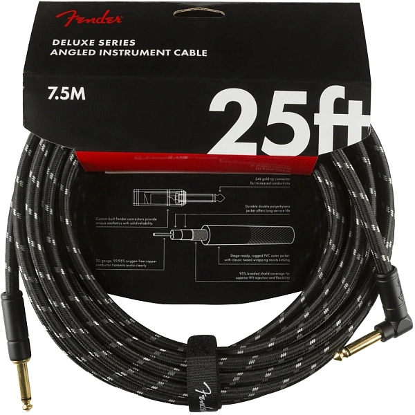 Гитарный кабель Fender Deluxe 25' Black Tweed Angle