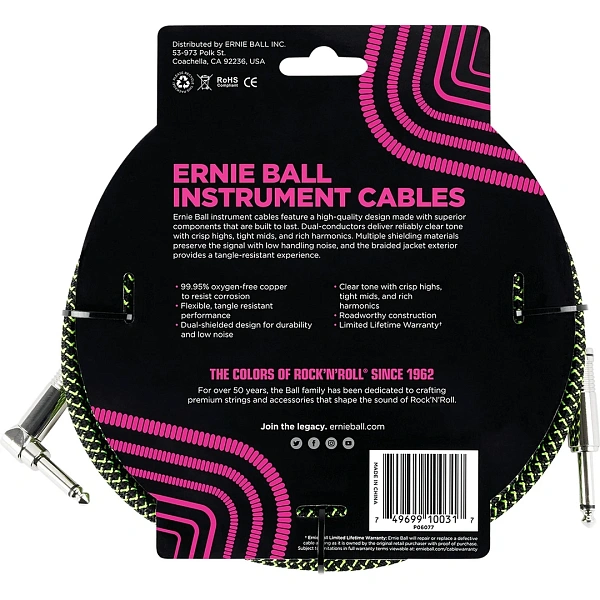 Инструментальный кабель Ernie Ball P06077 Black/Green