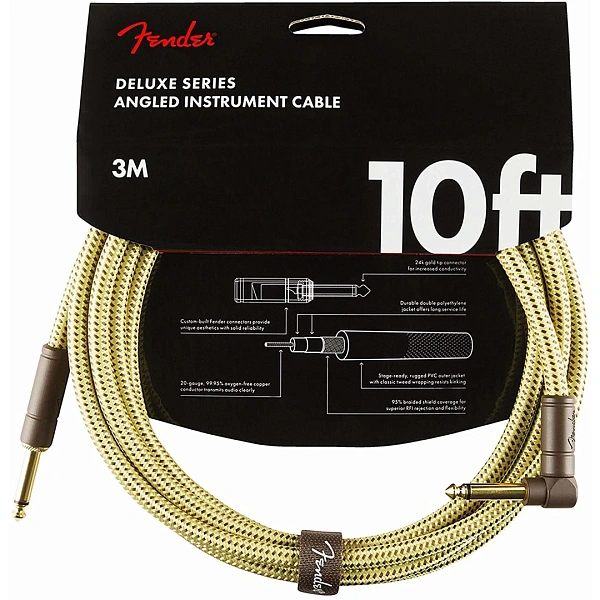 Инструментальный кабель Fender Deluxe 10" Angle Instrument Cable Tweed