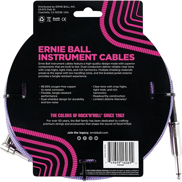 Инструментальный кабель Ernie Ball P06069 Purple