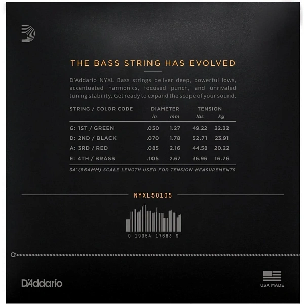 Струны для бас-гитары D’Addario NYXL50105 50-105