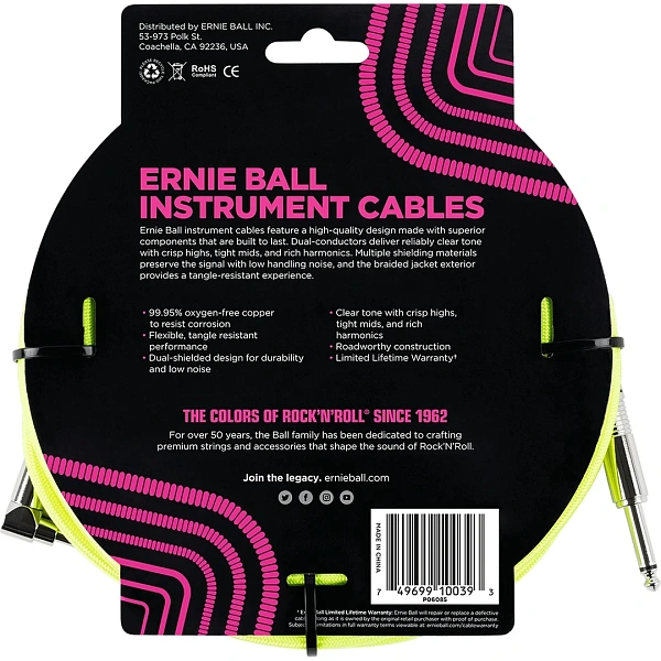 Инструментальный кабель Ernie Ball P06085 Neon Yellow