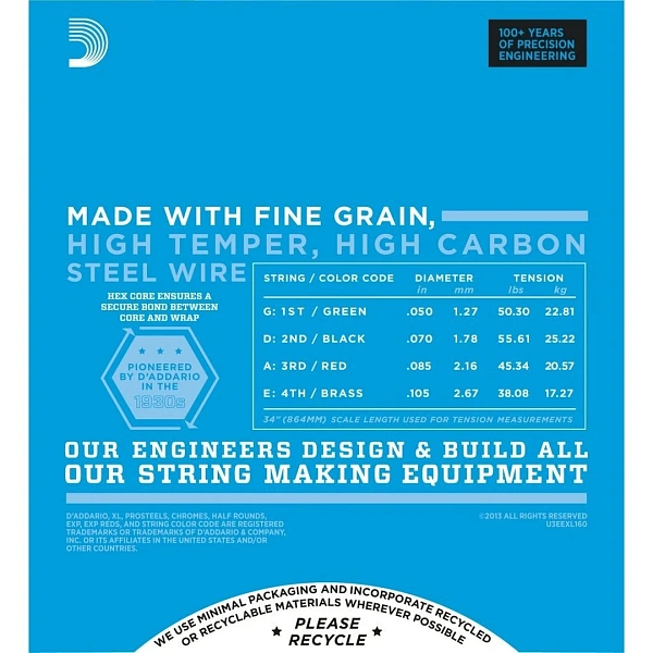 Струны для бас-гитары D’Addario EXL160M 50-105