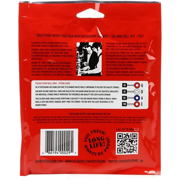 Струны для бас-гитары Rotosound RS77LD Jazz Bass Flatwound Strings Monel 45-105